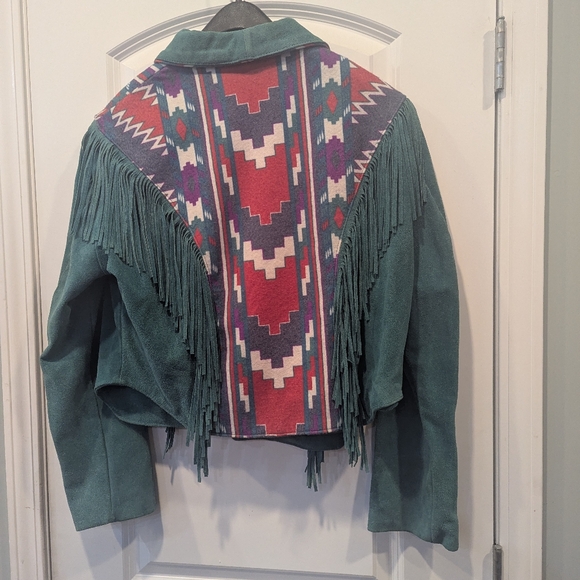 Lariat Women's Green Suede Leather Fringe Jacket Rodeo Cowgirl Aztec Size Large - Picture 4 of 14